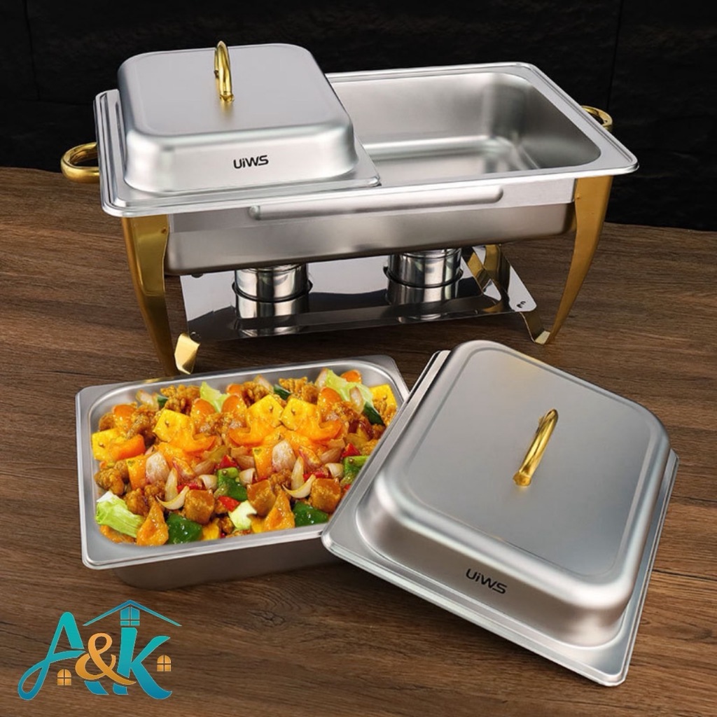 A&k family shop ชุดอุ่นอาหารสแตนเลสทรงเหลี่ยม 2ช่อง สี ทอง NF1285
