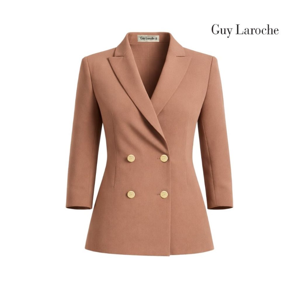 Guy Laroche Jacket King suiting แจ็คเก็ตผู้หญิงทรงเข้ารูป แขนสามส่วน แต่งกระดุม 4 เม็ด สีน้ำตาล GCAILW