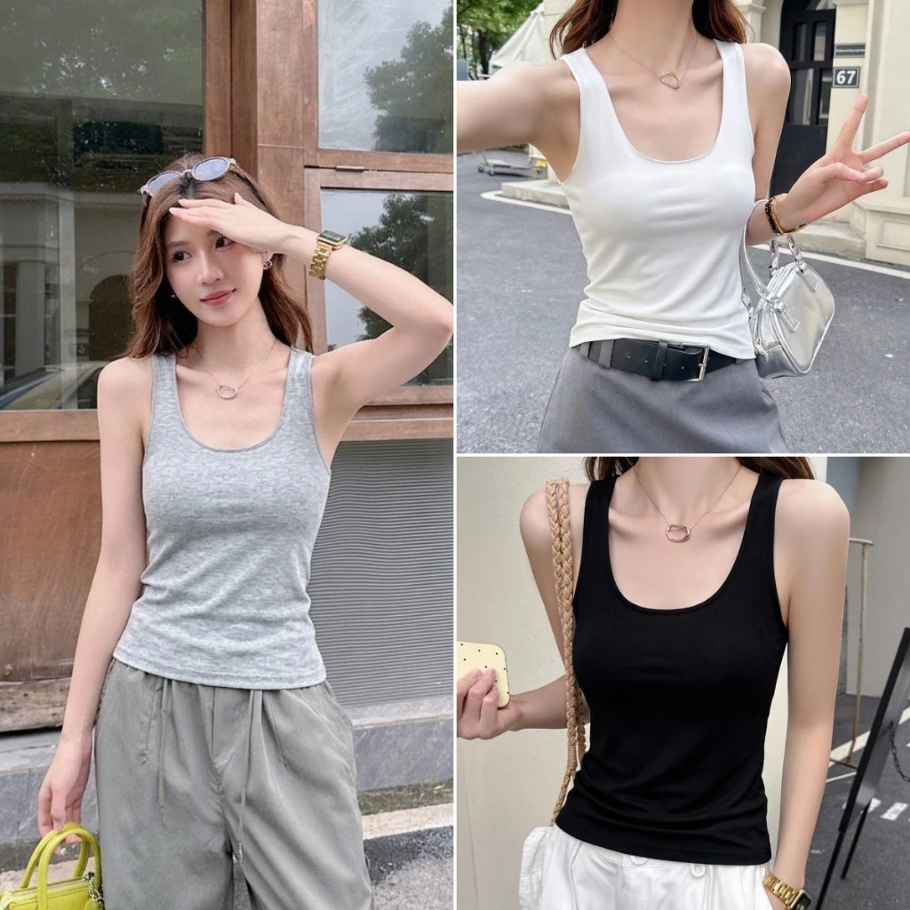 Bella Shop เสื้อกล้ามผู้หญิง สื้อสายเดี่ยวไม่มีแขน สไตล์สลิมฟิต ผ้านิ่มเด้ง สไตล์แคชชวลแบบเกาหลี