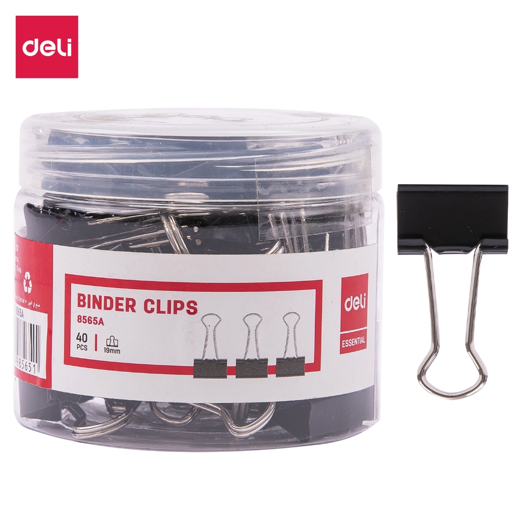 คลิปหนีบกระดาษ Deli คลิป คลิปดำ ขนาด 19 mm บรรจุ 40 ชิ้น/กระปุก เหล็กหนา แข็งแรง ใช้งานง่าย อุปกรณ์สำนักงานและโรงเรียน