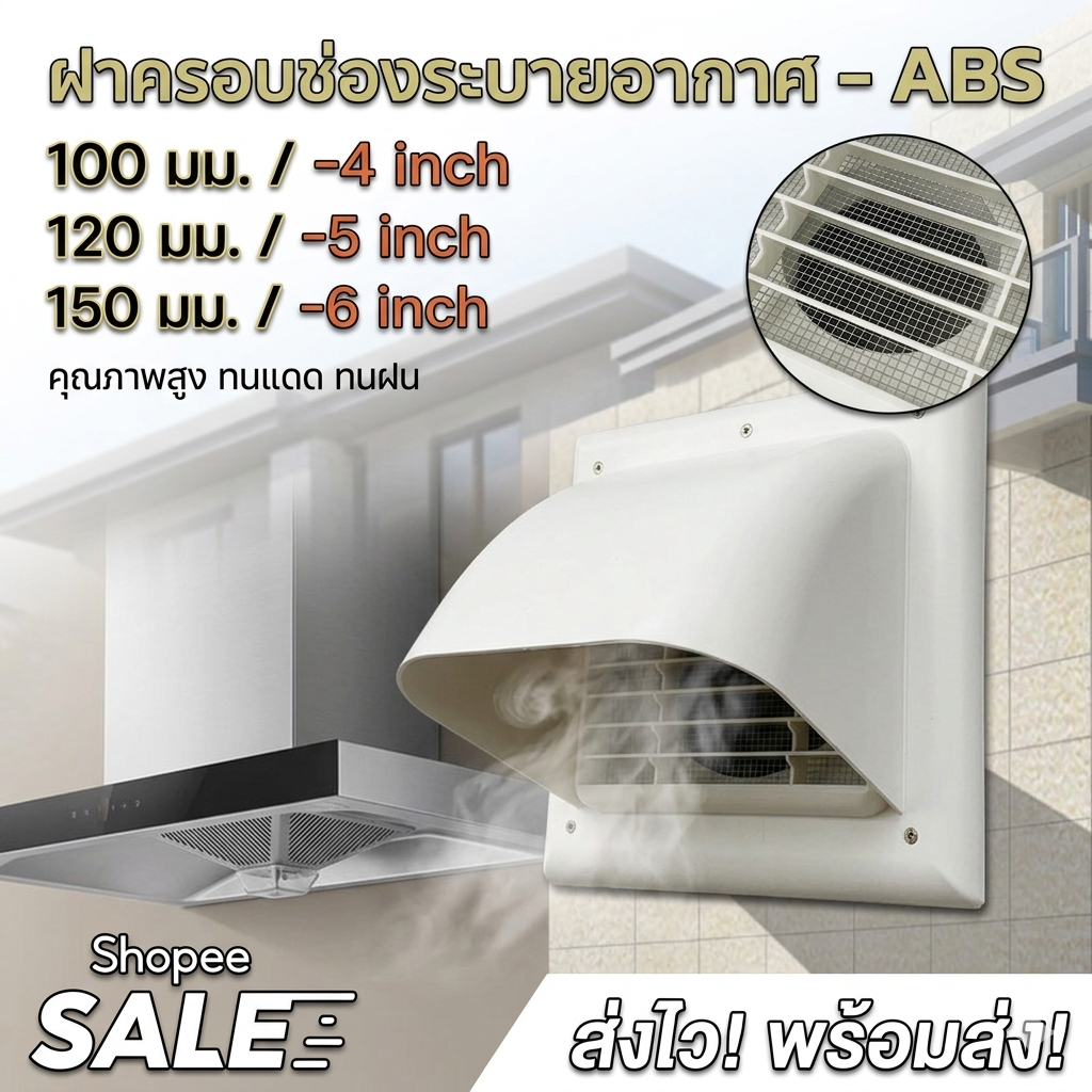 ฝาครอบช่องระบายอากาศ  (สีขาว) หน้ากากท่อระบายอากาศฝาครอบโค้ง 100mm/120mm/150mm