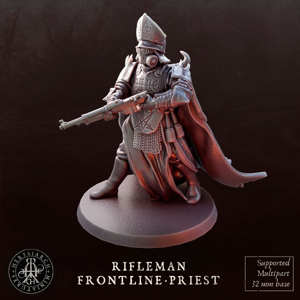 Rifleman Frontline Heretic Priest งาน Resin Miniature Model สำหรับ Tabletop Board Game ตั้งโชว์