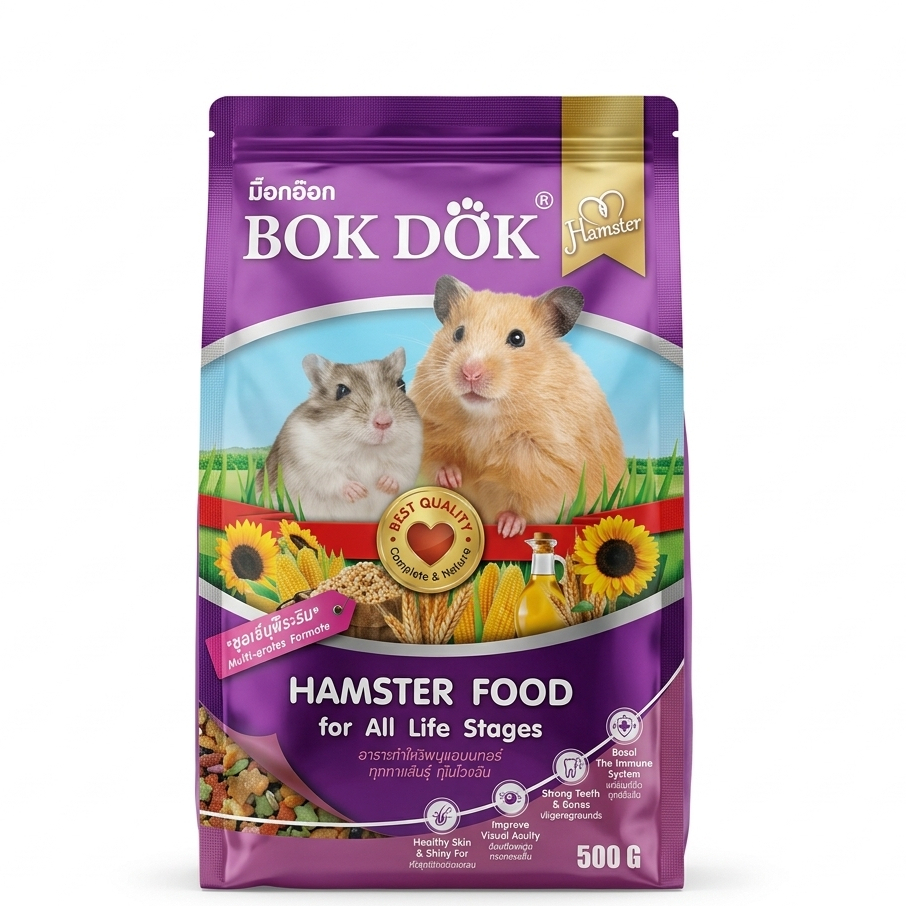 BOKDOK FT65 อาหารหนูแฮมเตอร์ทุกสายพันธ์ ทุกวัย 500 ก. /BOKDOK FT65 HAMSTER FOOD FOR ALL LIFE STAGES 