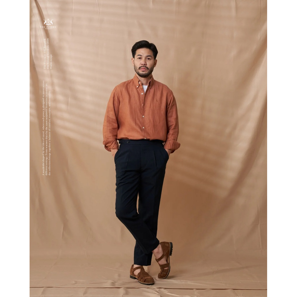 [Code20%ทัก] The European Linen Shirt เสื้อเชิ้ตลินิน สีส้ม Orange | ผ้า Linen 100% | Button Down Collar | Regular Fit