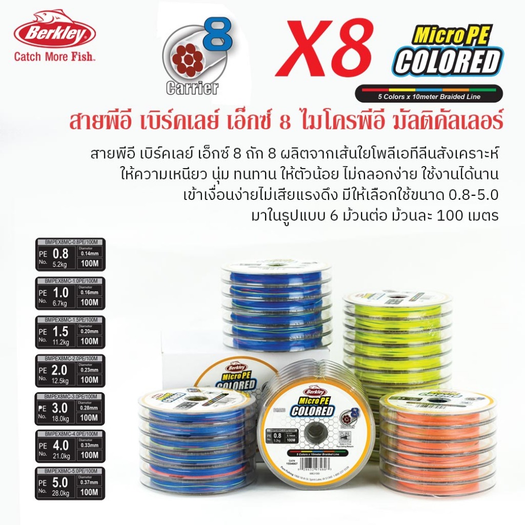 สายตกปลาพีอี PE เบิร์คเลย์ ไมโคร เอ็กซ์ 8 ถัก 8 / Berkley Fishing Line PE X8