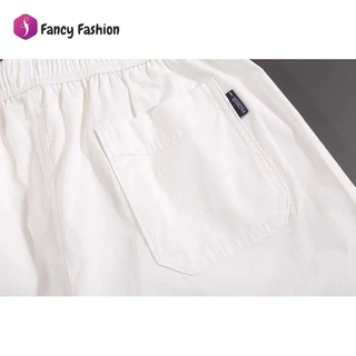 Fancy Fashion กางเกงขาสั้นผู้ชายฤดูร้อน มีกระเป๋าหลังและเอวยางยืด ผลิตจากผ้าฝ้าย สวมใส่สบาย