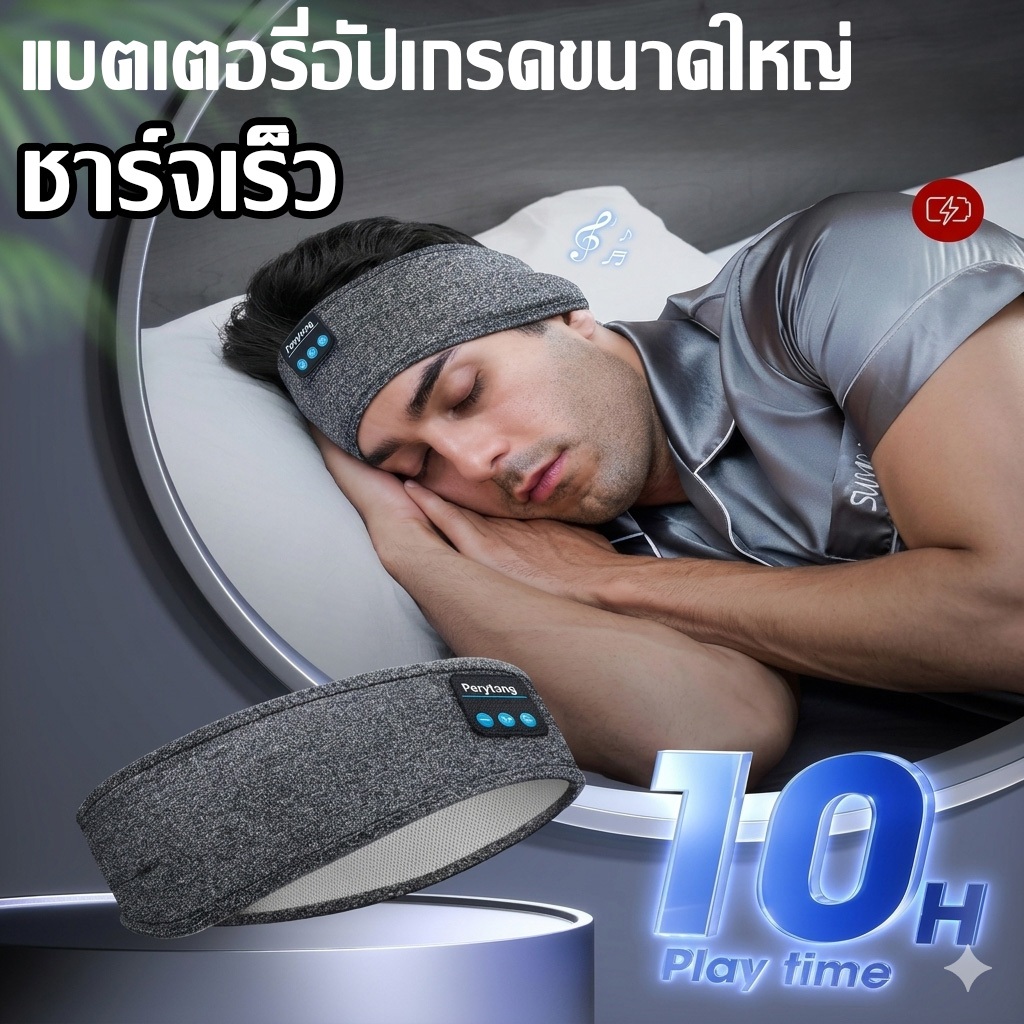หูฟังนอนหลับ Bluetooth 5.4 แบบผ้าคาดศีรษะ หูฟังไร้สายใส่ออกกำลังกาย กันเหงื่อ Ultra-Thin HD ไม่เจ็บหูขณะนอนตะแคง รูปที่ 4