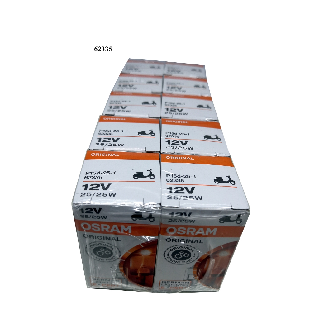 OSRAM หลอดไฟมอเตอร์ไซค์ M5 25/25W 12V  Standard รหัส 62335RV (สินค้าโล๊ะสต๊อก) (10หลอด)