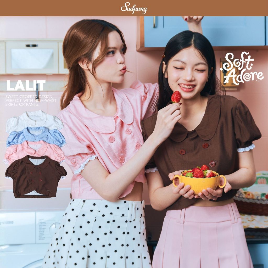Lalit_SP121 เสื้อครอปคอบัว ผ้าญี่ปุ่น 4 กระดุม มีซับ ใส่สบาย ซัมเมอร์สไตล์เกาหลี