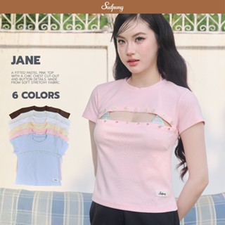 Jane_SP122 เสื้อเบบี้ครอปกระดุมผ่าอก ผ้า SoftFlex Knit ยืดนุ…