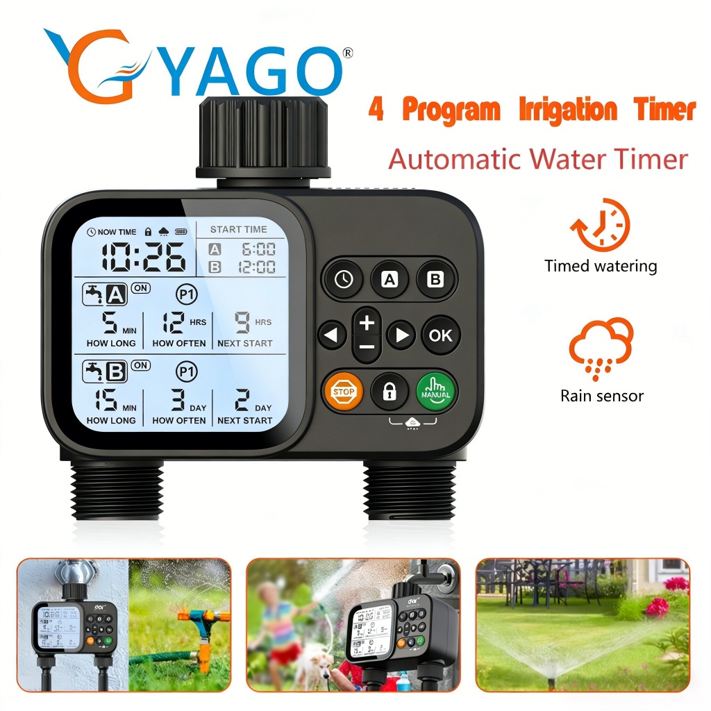 RCYAGO ตัวตั้งเวลารดน้ำอัตโนมัติ 2 วาล์ว 4 โปรแกรม ตั้งเวลาได้ สำหรับสวน สนามหญ้า