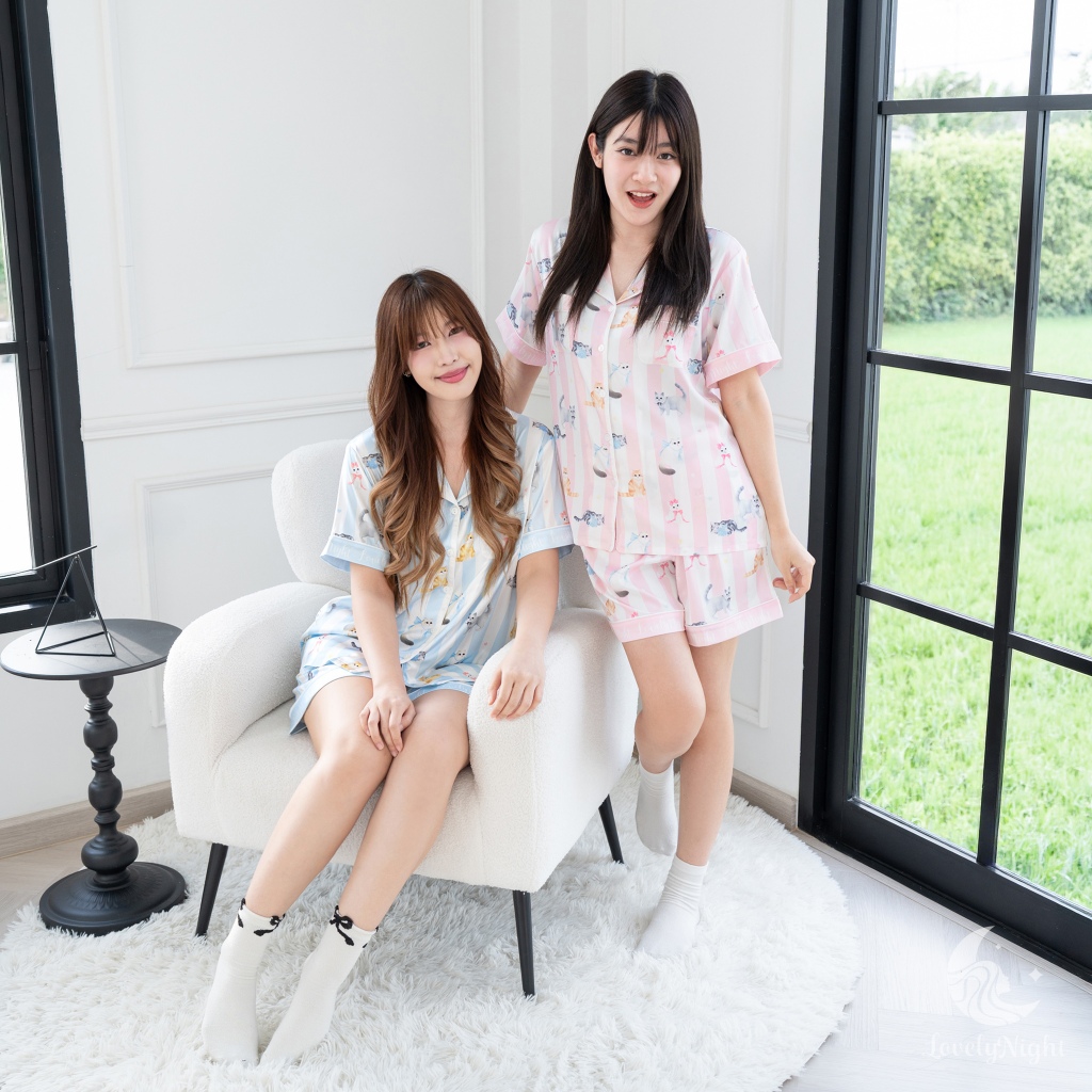 ชุดนอน LovelyNight แขนสั้น-ขาสั้น Pretty Cats A18