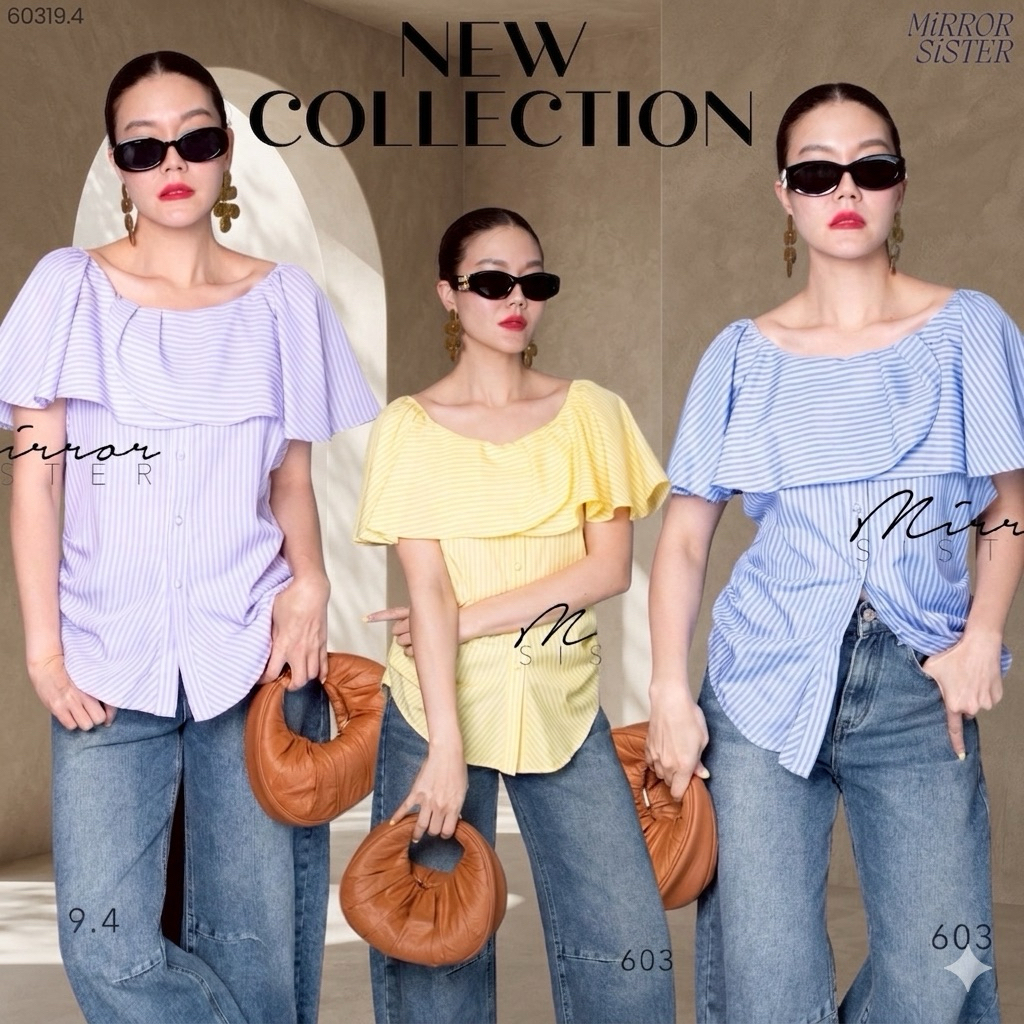 MirrorsisteR 60319.4 เสื้อลายริ้ว ดีไซน์ระบาย Layer รอบไหล่แบบ Cape Style