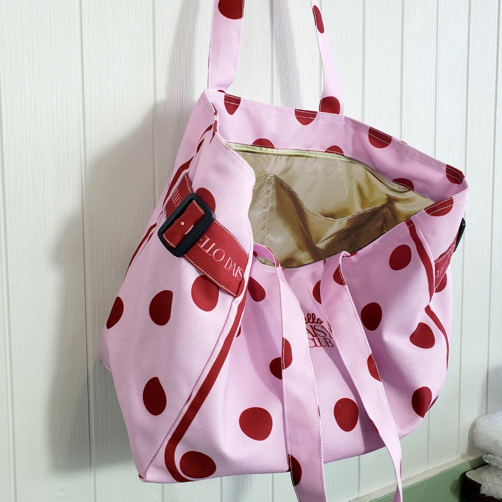 Hello Daisy - Belt bag กระเป๋า  tote bag  ลาย polka dot ชมพูแดง ใส่ Ipad , Notebook  15"