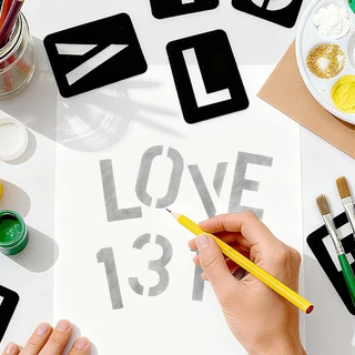 [พร้อมส่ง] 42 ชิ้น/ชุด DIY แม่แบบ ไม้บรรทัด ลอกลาย ลอกแบบ ลายฉลุ ตัวอักษร ตัวเลข Alphabet Letter Number Template Ruler