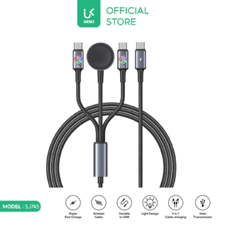 USAMS สายชาร์จ 4in1 PD72W Fast Charge + ชาร์จนาฬิกา | USB-C / iP | ไฟ LED RGB สายถักทนทาน รุ่น SJ754