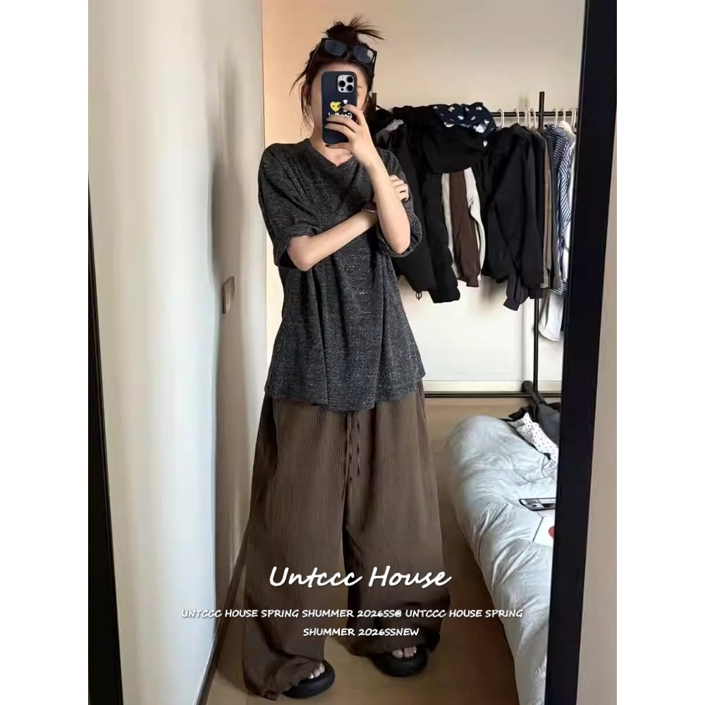 [Casual Oversized Sweatpants]กางเกงขากว้างเทสีเทาเข้มสำหรับผู้หญิงสไตล์ลำลองอันวานรัดขนาดใหญ่ใส่สบายมีเสน่ห์ – โปรปัง