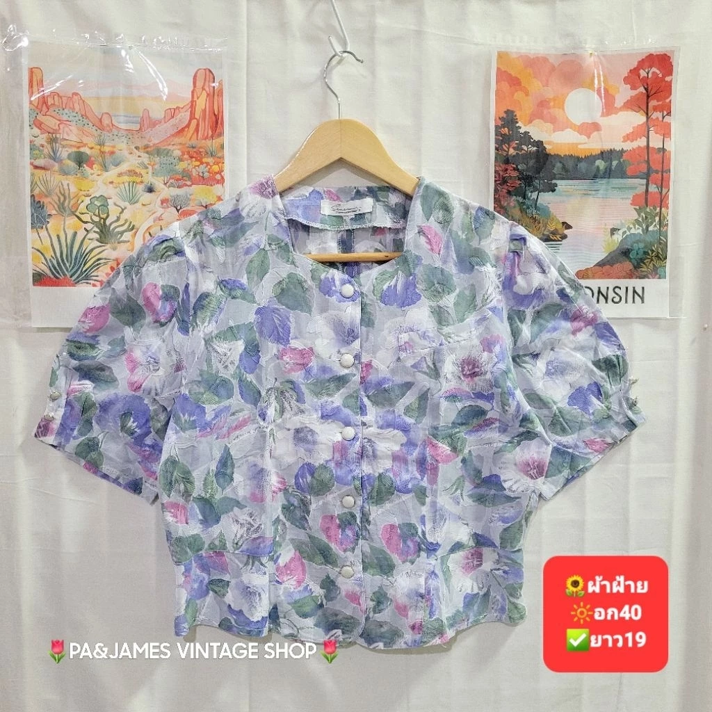 เสื้อเชิ้ตแขนสั้น ลายดอกไม้ สไตล์วินเทจ มือสอง VT9B thumbnail 3