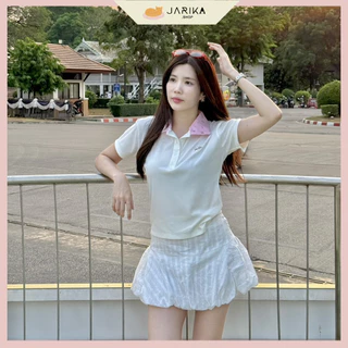Jarika.shop - เสื้อเเขนสั้นผ้าร่องคอปก รุ่น Lovely ( เลิฟลี่ ) ( งานป้าย.. Jarika )