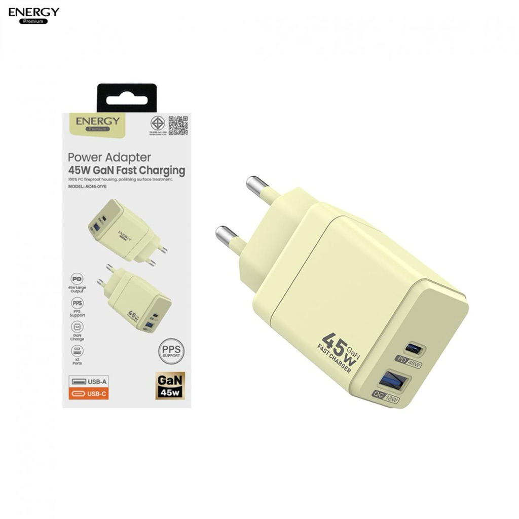 อะแดปเตอร์ ชาร์จเร็ว PD 45W 1 พอร์ต + USB 18W 1 พอร์ต รองรับ PPS