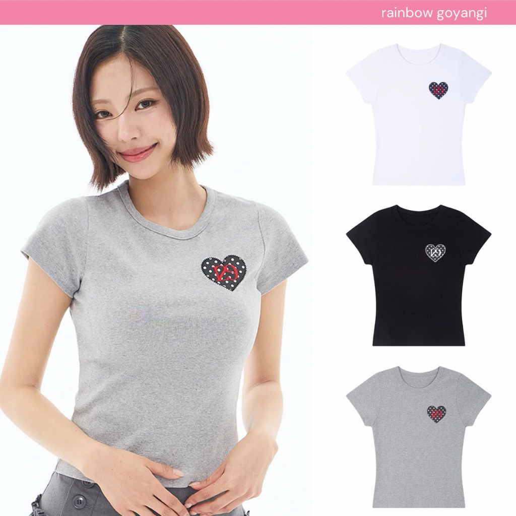 ILLIGO 129 Dot Fitted Tee แบบคิมโกอึน 🐰✨ (gray / black / white)