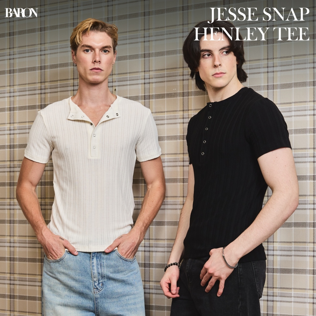 BARON – JESSE Snap Henley Tee เสื้อแขนสั้นทรงพอดีตัว  คอ Henley แบบกระดุม Snap