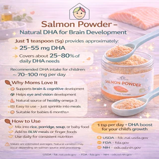 แซลมอนบดผง โปรตีนสูง DHA สูง อาหารเด็ก 9เดือน+ โรยข้าว โจ๊ก BLW ไม่ปรุงรส ไม่คาว ไม่มีผงชูรส Baan Raya
