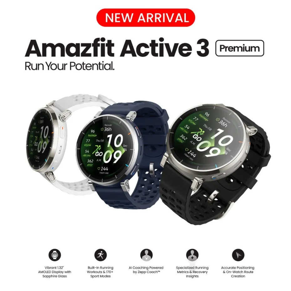 Amazfit Active 3 Premium นาฬิกา สมาร์ทวอท์ซ หน้าจอ AMOLED 1.32" 3000nits โทรออก รับสาย
