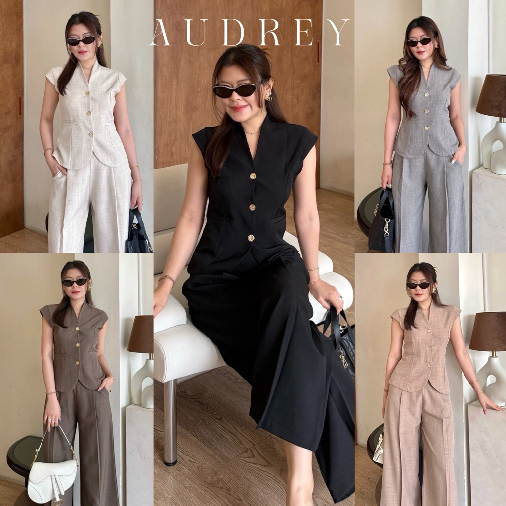 Audrey Set  ชุดเซ็ตเสื้อทรงคอปีนแขนปีน (ส่งด่วน ) พร้อมกางเกงขายาวทรงขาบาน มี 5 สี | betty ราคา ถูกที่สุด ดีลบีเคเค แกลเลอรีภาพที่ 3