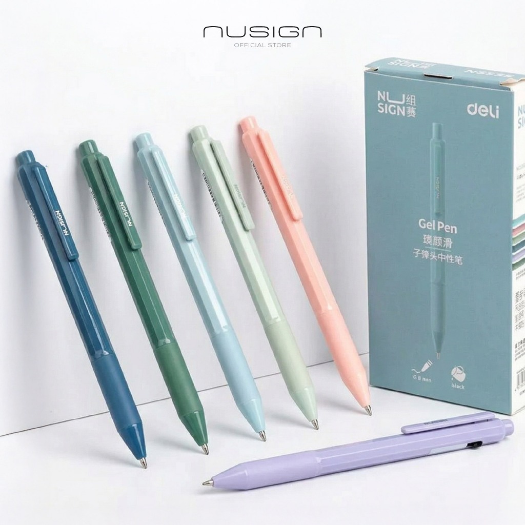 (Nusign) ปากกาเจล Deli รุ่น NS559 ปากกาแบบกด หมึกดำ เขียนลื่นขนาดเส้น 0.5mm (คละสี 1 ด้าม)