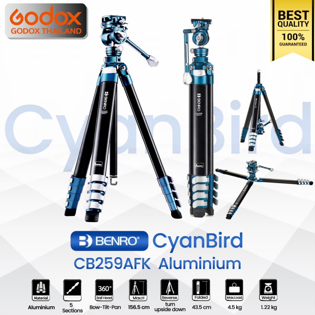 ลดล้างสต๊อก บางตัวอาจมีตำหนิ - Benro Tripod CyanBird CB259AFK ( FS20Pro ) ขาตั้งกล้อง น้ำหนักเบา กลับหัว กางราบ  / Godox