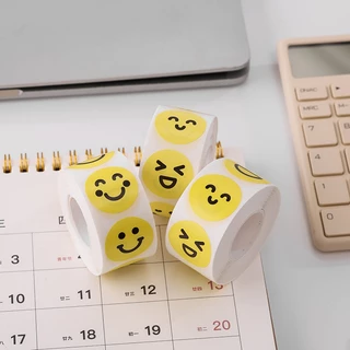 [พร้อมส่ง🇹🇭] สติ๊กเกอร์ (ม้วน490ดวง) Yellow Smile ขนาด 1 นิ้ว