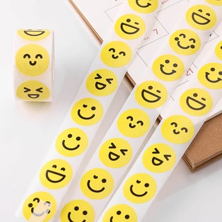 [พร้อมส่ง🇹🇭] สติ๊กเกอร์ (ม้วน490ดวง) Yellow Smile ขนาด 1 นิ้ว
