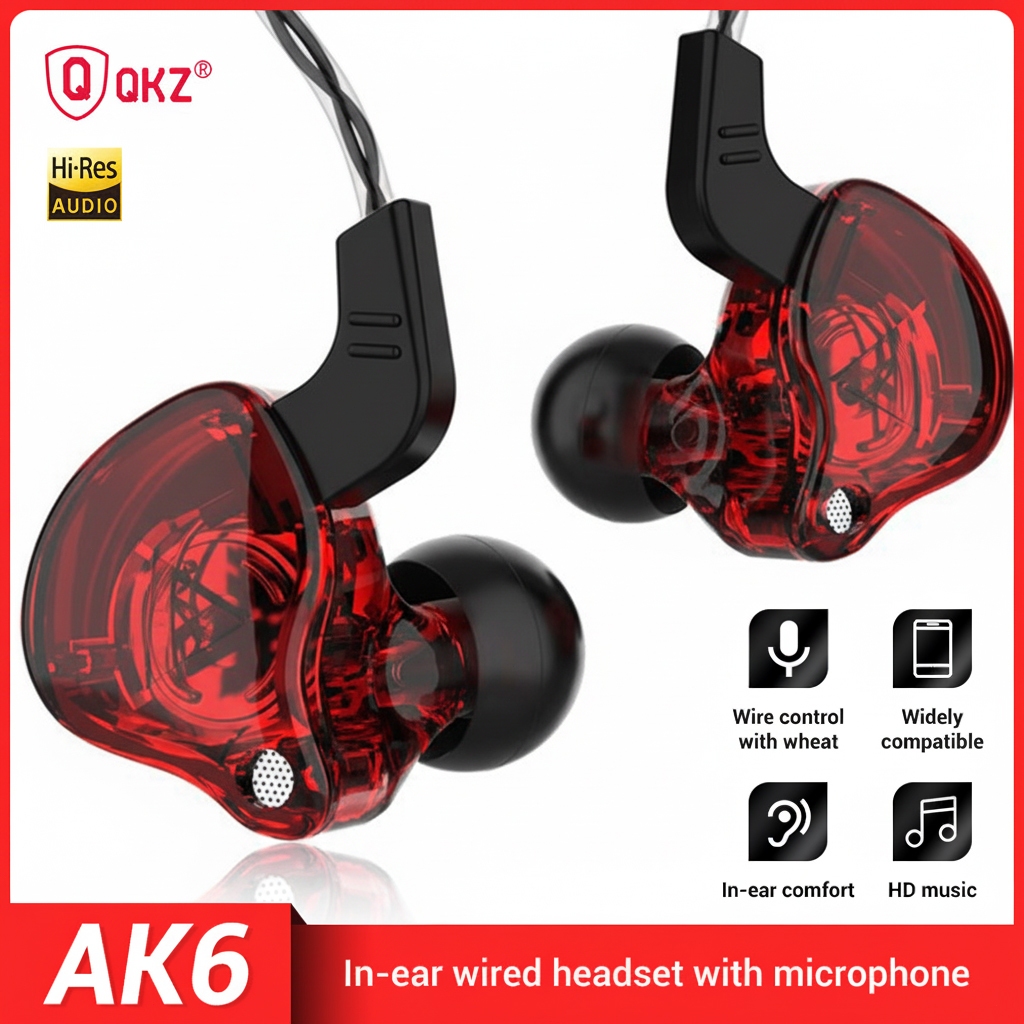 QKZ หูฟัง AK6  หูฟังอินเอียร์ ระดับเสียง HI-FI AK6 Earphone หูฟังถอดสายได้ Sport Earbuds Stereoพร้อม