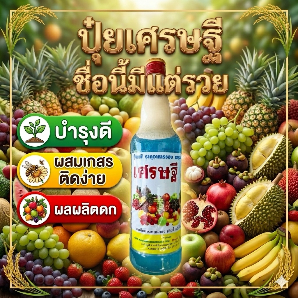 ปุ๋ยน้ำเศรษฐี 1 ขวด ช่วยเพิ่มพูนผลผลิต ดอกดก ผลโต ผสมเกสรติดดี ผลใหญ่ น้ำหนักดี รสชาติหวาน