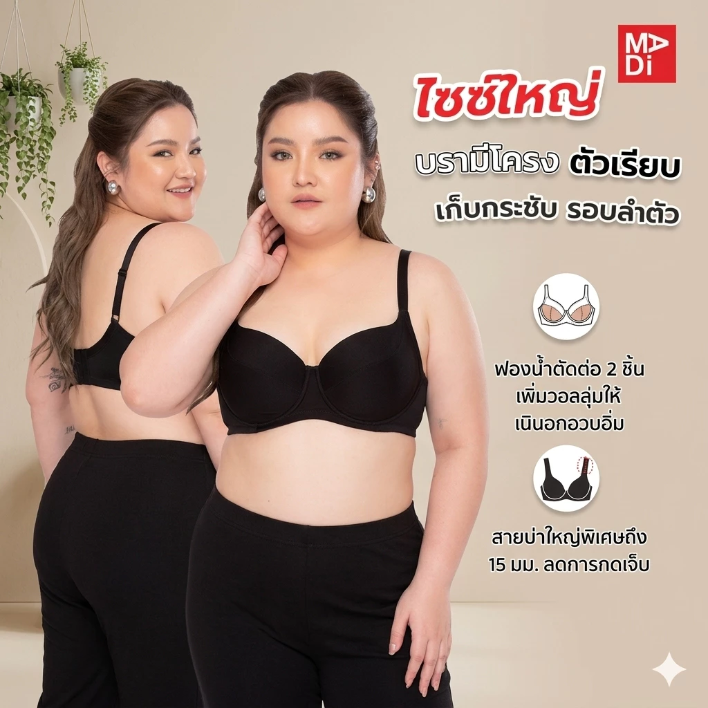 Sgarlet Plussize เสื้อในมีโครง สาวอวบ เต้าเรียบ เก็บกระชับ ทรงสวย (Smooth bra) MB1736