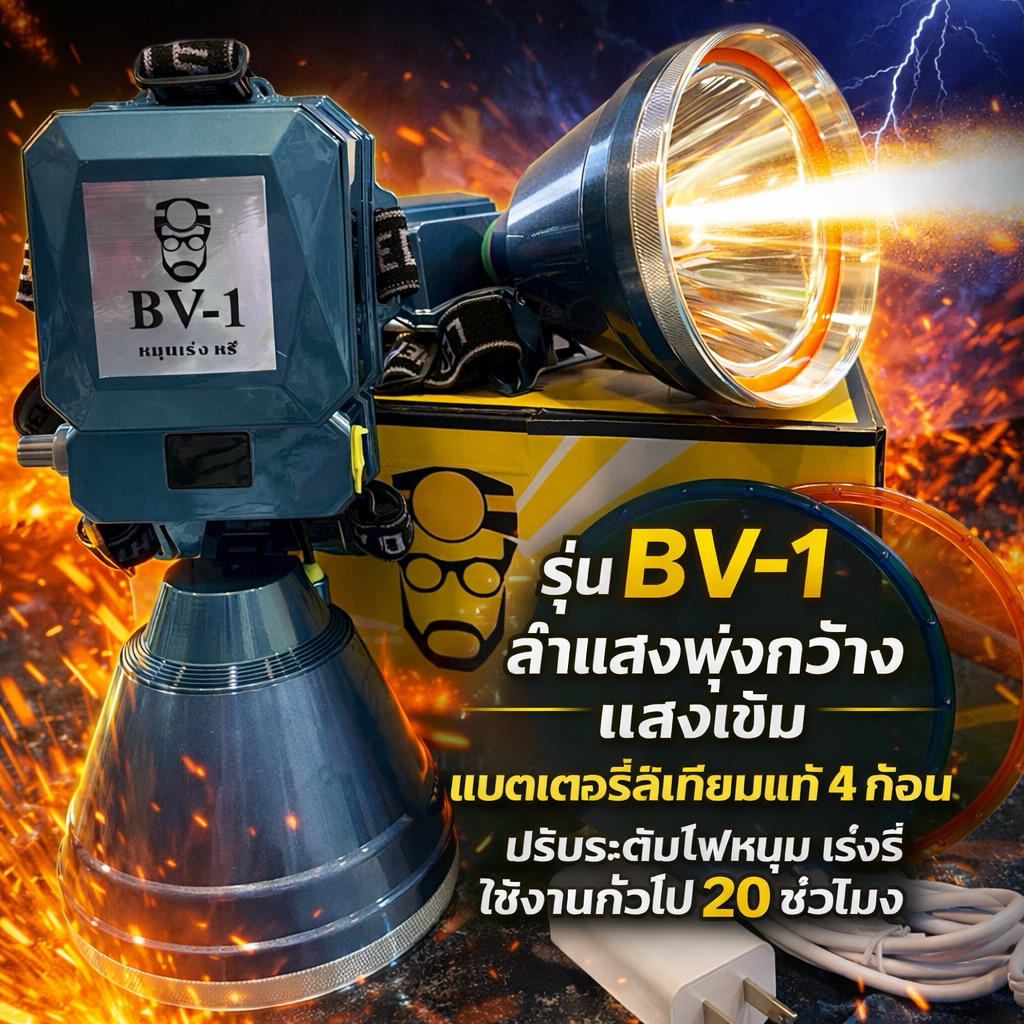 ไฟฉายBV-1 แบต4ก้อน จอ 12 ซม หมุ่นเร่งหรี่