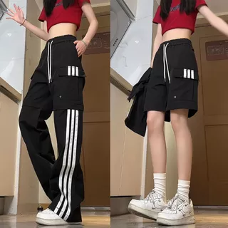ADIDASกางเกงคาร์โก้ผู้หญิง ทรงตรงหลวม เอวสูง ขากางเกงถอดได้ 2 แบบในตัว ดีไซน์เส้นสาย เท่สตรีท ใส่ได้ทั้งหญิงชาย แฟชั่นให