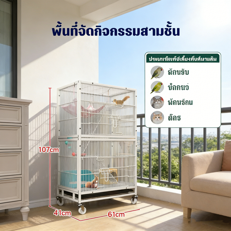 กรงกระรอก วิลล่ากระรอก 3 ชั้น กรงแมว กรงมิงค์ขนาดใหญ่ กรงนก พับได้ มีล้อ เหมาะสำหรับสัตว์นานาชนิด