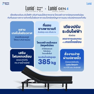 [เซ็ตสุดคุ้ม] Lunio Gen4+Lunio Smart Rise เตียงนอนปรับระดับไฟฟ้า มาพร้อมกับที่นอนยางพารา ช่วยรองรับสรีระและลดการสั่นไหว