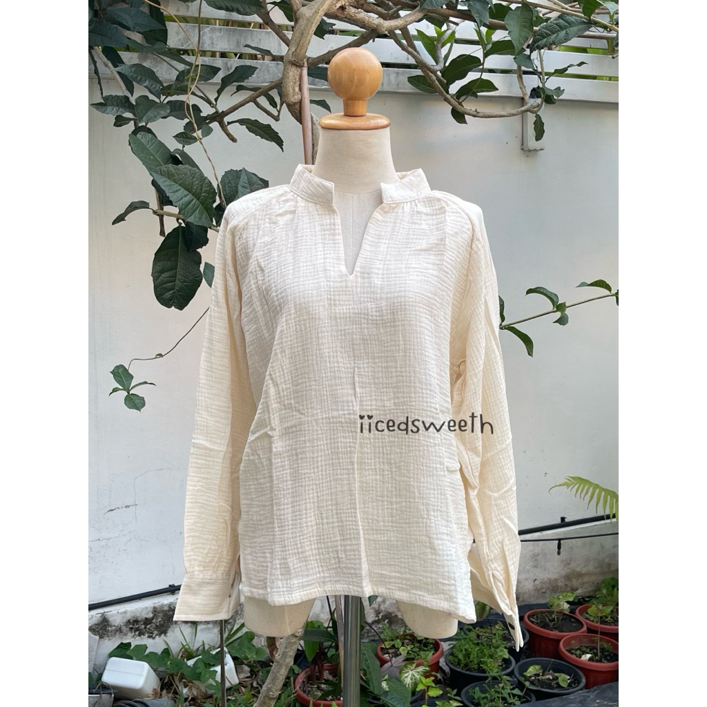 เสื้อแขนยาว ผ้าฝ้ายสาลู ใส่สบาย มีกระดุมปลายแขน สาวอวบใส่ได้