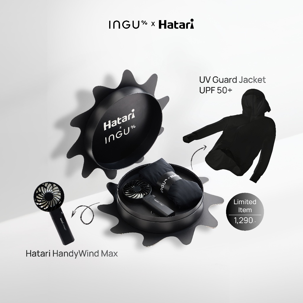 (HATARI x INGU black edition box set ) Handywind Max พัดลมพกพา คู่กับ UV Guard Jacket UPF 50+เสื้อกั