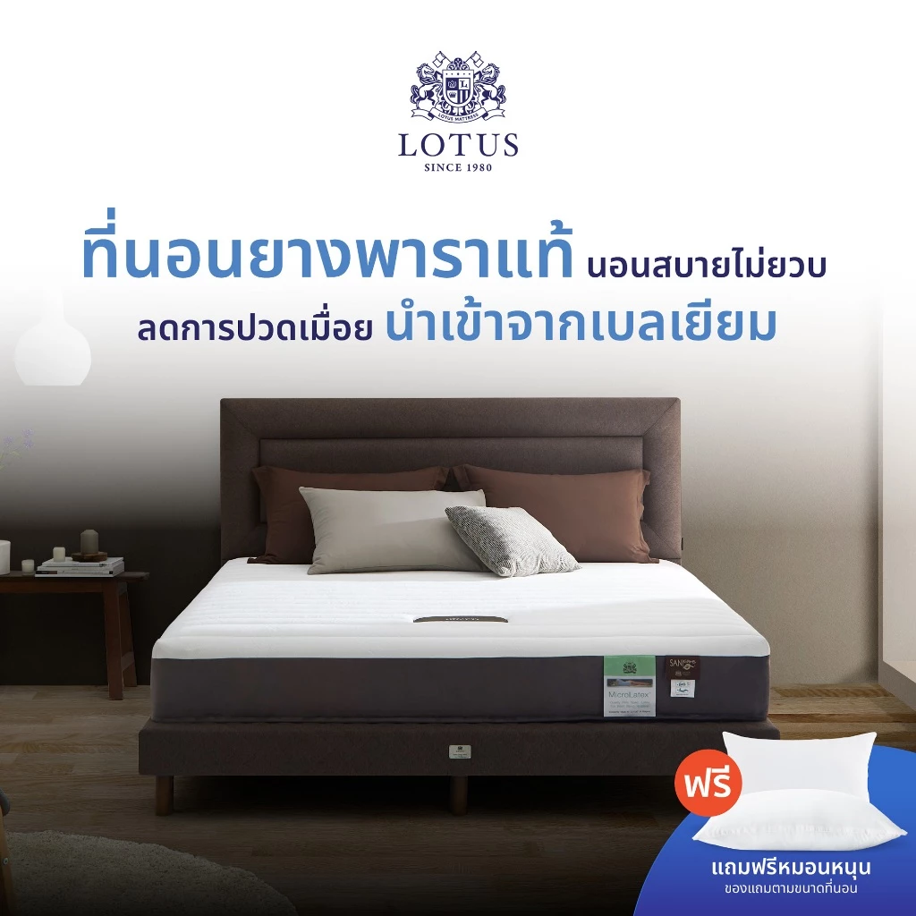 LOTUS ที่นอนยางพาราแท้ นอนสบายไม่ยวบ ลดการปวดเมื่อย นำเข้าจากเบลเยี่ยม รุ่น Intel