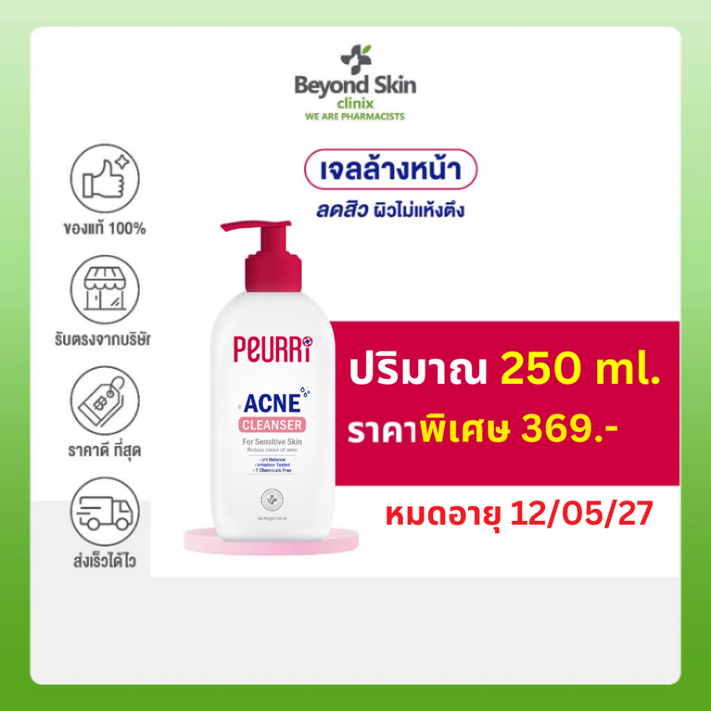 [Clearance หมดอายุ 12/05/27] PEURRi Acne Cleanser ขนาด 250ml. เจลล้างหน้าทำความสะอาดตัวลดสิวหน้า สิวหลัง คุมความมัน