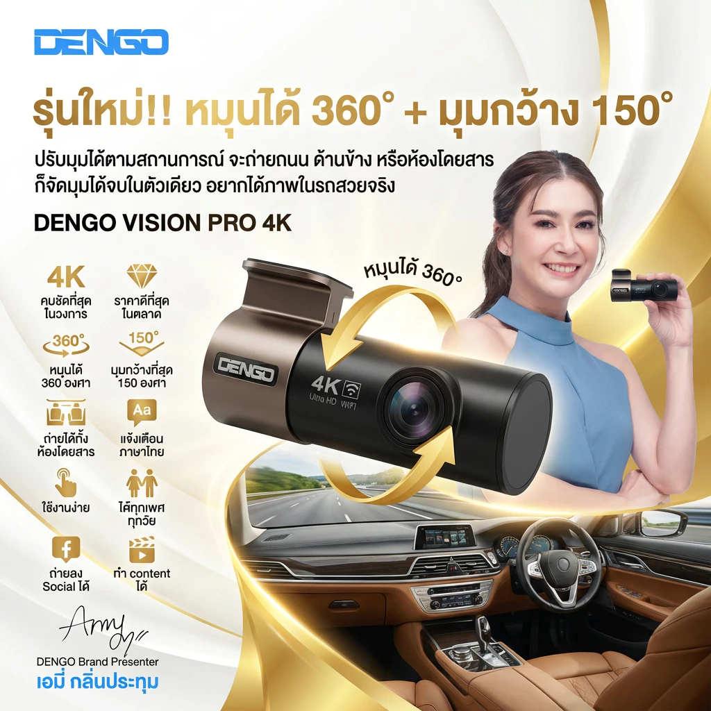 [ชัด 4K] Dengo Vision Pro 4K Dash Cam กล้องติดรถยนต์ ความละเอียด 4K เลนส์หมุน 360 องศา G-Sensor, Parking Mode thumbnail 5