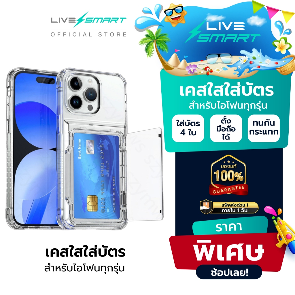 เคสใสใส่บัตร LiveSmart เคสใส่การ์ด เคสใส่รูป เคสเก็บบัตร เคสใส่รูป iPhone 16 15 14 13 12 11