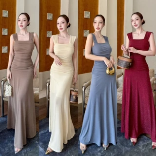 A1018 -ชุดออกงาน รุ่นแขนกุด ผ้ากลิตเตอร์ เดรสยาว ชุดไปงานแต่ง เดรสสวยๆ