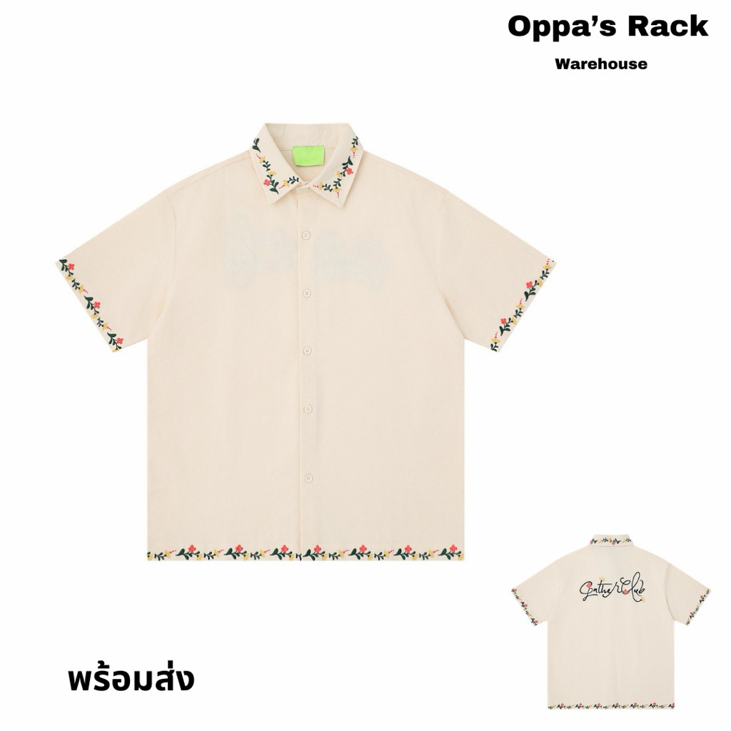 เสื้อเชิ้ตแขนสั้นสีครีมปักลายดอก รุ่น The club