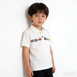 MC233 เสื้อโปโลเด็กผู้ชาย ปักรถการ์ตูน เสื้อยืดคอปกเด็ก ใส่เที่ยว ใส่ออกงาน