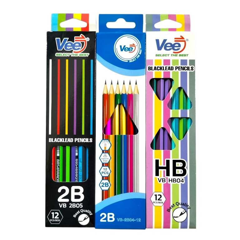 ดินสอไม้ Vee 2B เเละ HB กล่อง 12 ด้าม